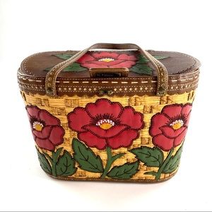 Isabella Fiore RARE Picnic Bag Rose Embroidered Handbag Leather Detailing READ